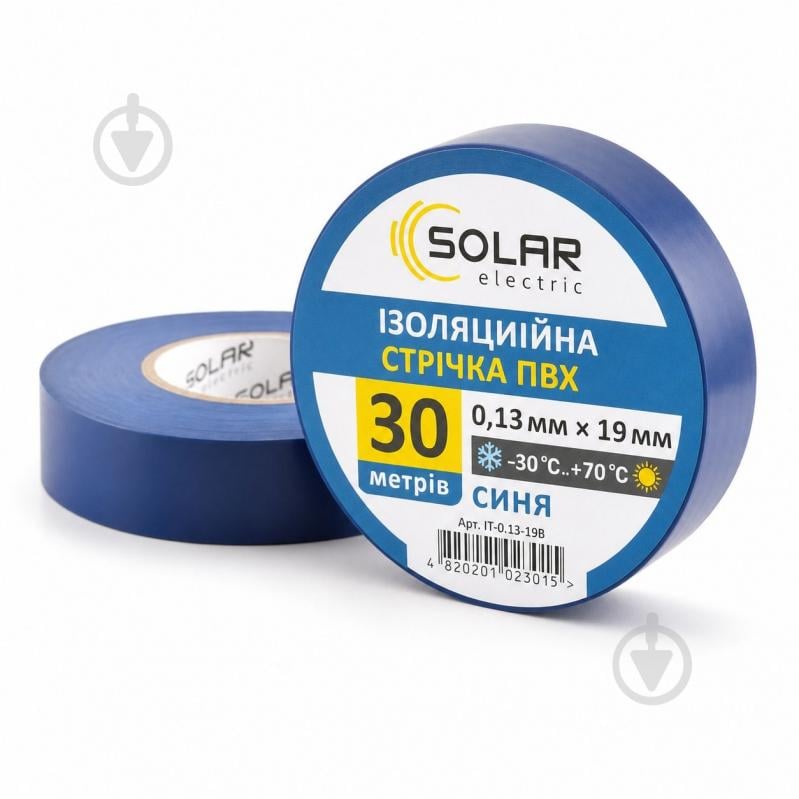 Изолента Solar ПВХ 19 мм 0,13 мм 30 м синий - фото 1