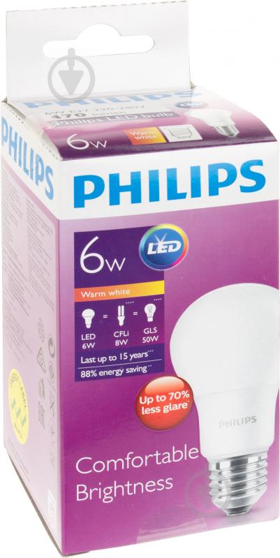 Лампа світлодіодна Philips LEDBulb 6 Вт A60 матова E27 230 В 3000 К 929001162007 - фото 2