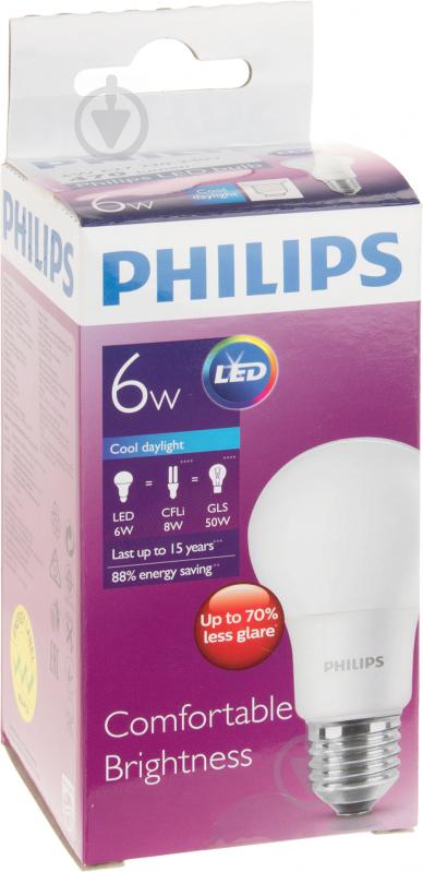 Лампа светодиодная Philips LEDBulb 6 Вт A60 матовая E27 230 В 6500 К 929001163507 - фото 2