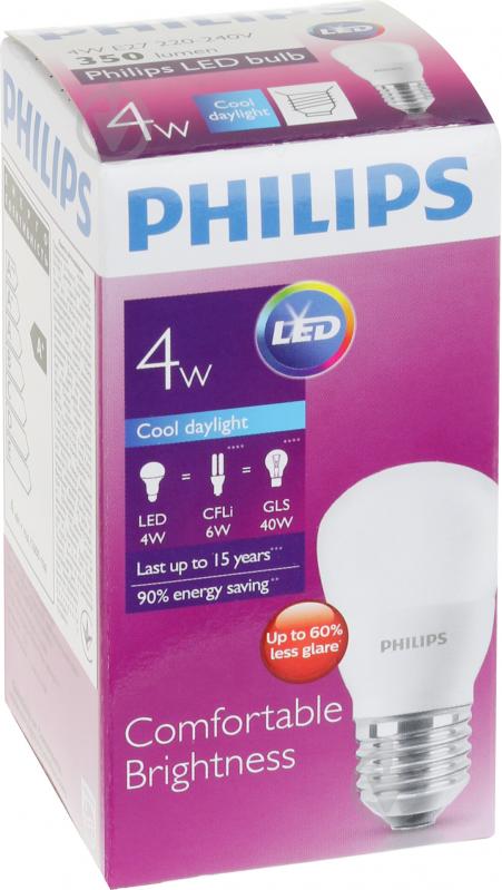 Лампа світлодіодна Philips LEDBulb 4 Вт P45 матова E27 220 В 6500 К 929001161007 - фото 2