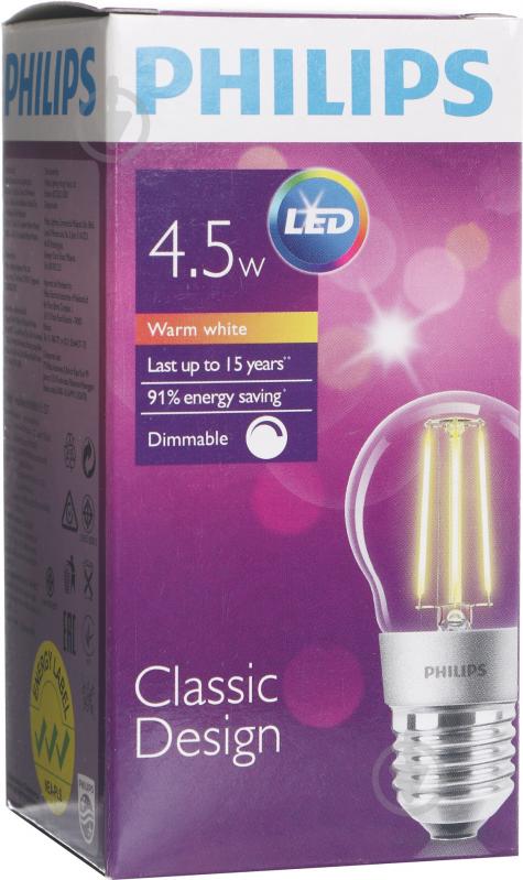 Лампа світлодіодна Philips LEDClassic P45 прозора 4,5 Вт E27 220-240 В тепло-білий 929001227608 - фото 4