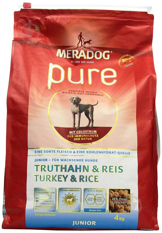 Корм для всех пород MERA Dog pure Junior индейка и рис 4 кг 4 кг - фото 1