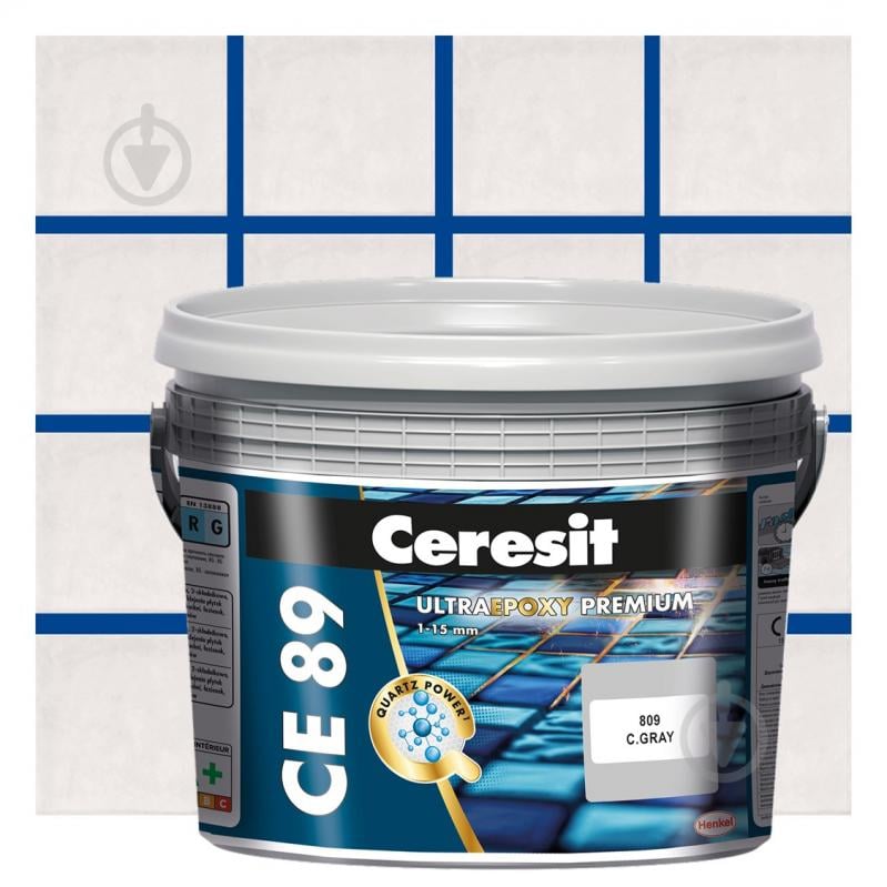 Заполнитель швов эпоксидный Ceresit CE 89 ULTRAEPOXY PREMIUM 2.5 кг №887 (ширина шва 1-15мм) ведро голубой сапфир - фото 1