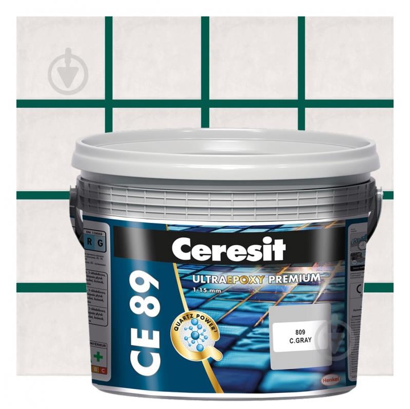 Заполнитель швов эпоксидный Ceresit CE 89 ULTRAEPOXY PREMIUM 2,5 кг №871 (ширина шва 1-15мм) ведро зеленый изумрудный - фото 1