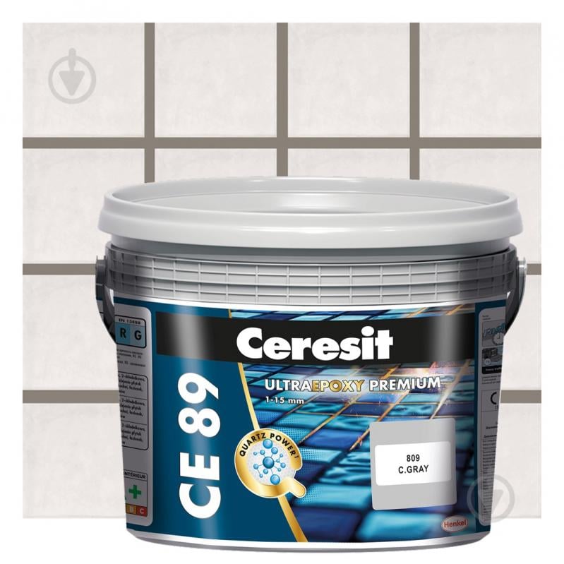 Затирка для плитки Ceresit CE 89 ULTRAEPOXY PREMIUM 2,5 кг №814 ведро кварц - фото 1