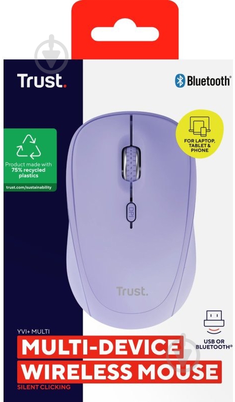 Мышка Trust Yvi+ Compact Multi-Device WL/BT/USB-A violet (25583_TRUST) - фото 5 Мышка Trust Yvi+ Compact Multi-Device WL/BT/USB-A violet (25583_TRUST) - фото 5