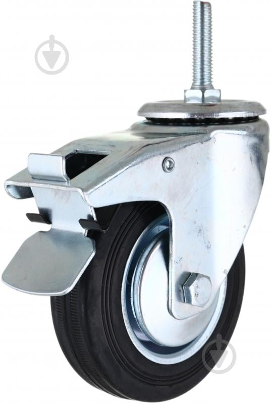 Колесо d100 мм резиновое поворотное с тормозом і резьбовым штырем M10 - фото 1 Колесо d100 мм резиновое поворотное с тормозом і резьбовым штырем M10 - фото 1