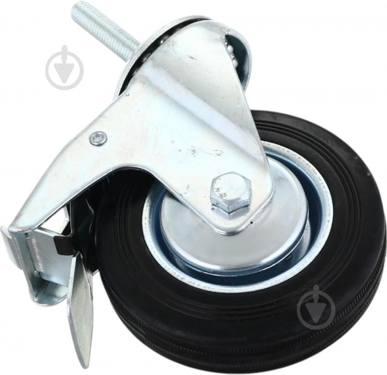 Колесо d100 мм резиновое поворотное с тормозом і резьбовым штырем M10 - фото 4
