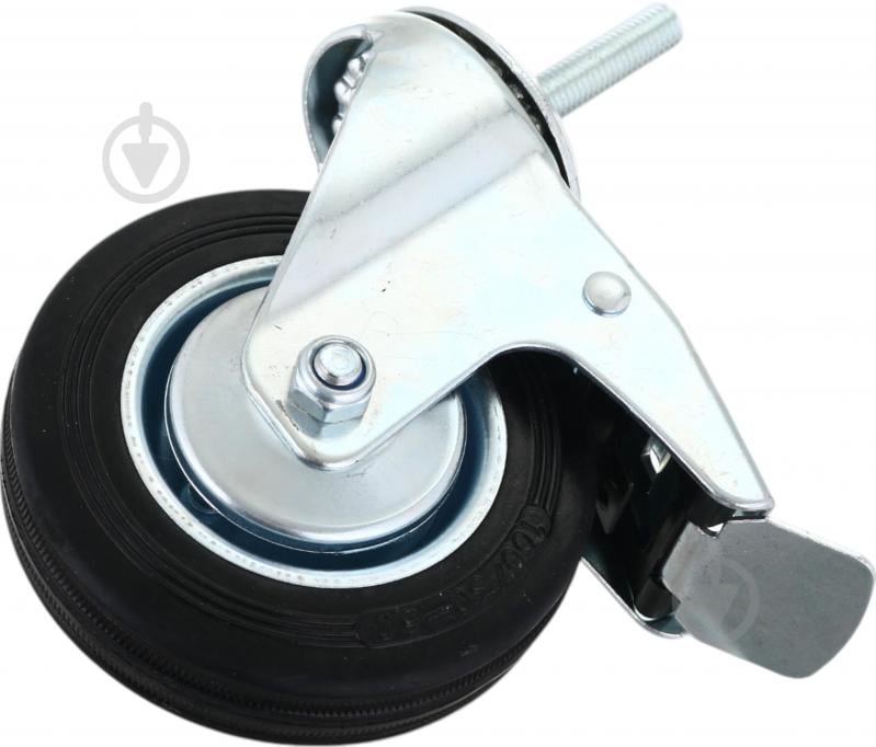 Колесо d100 мм резиновое поворотное с тормозом і резьбовым штырем M10 - фото 6