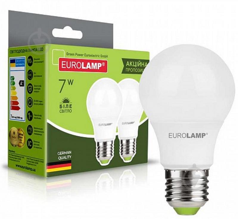 Лампа світлодіодна Eurolamp 2 шт./уп. 7 Вт A60 матова E27 220 В 4000 К MLP-LED-A50-07274(E) - фото 1