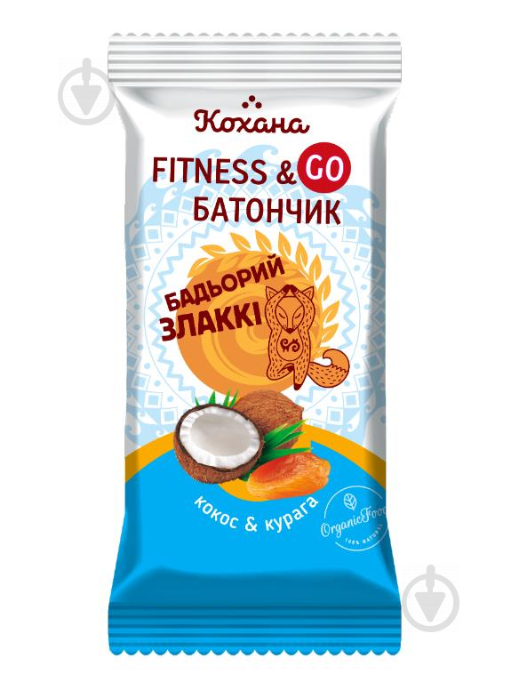 Батончик Кохана Fitness & Go Три злаки Кокос, курага, фінік 40 г - фото 1