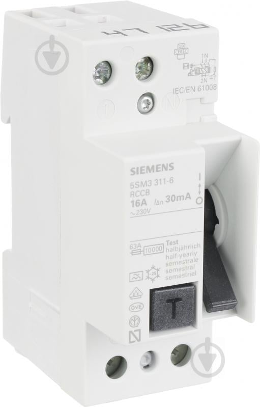 Диференційне реле Siemens АС 2p 16А 30 мА AC 230V 5SM3311-6 - фото 1