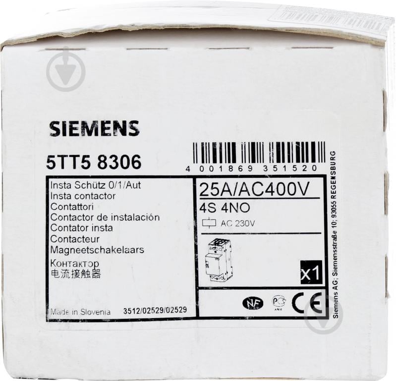 Контактор Siemens AUT 4НО AC 230, 400V 25A 5TT5830-6 - фото 2