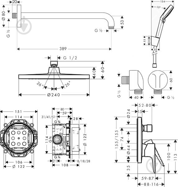 Душевая система Hansgrohe Talis E 71745222 - фото 2 Душевая система Hansgrohe Talis E 71745222 - фото 2