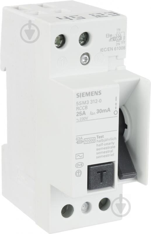 Дифференциальное реле Siemens АС 2p 25А 30 мА AC 230V 5SM3312-0 - фото 1