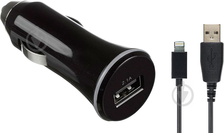 Автомобильное зарядное устройство Kit Premium USB Charger 2.1А + кабель Lightning MFI Black (IP5CCUSB2A) - фото 1