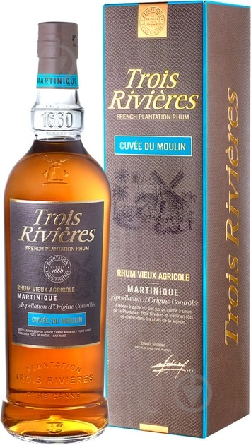 Ром TROIS RIVIERES агриколь Cuvee Du Moulin А.О.С 40% в подарочной упаковке 0,7 л - фото 1