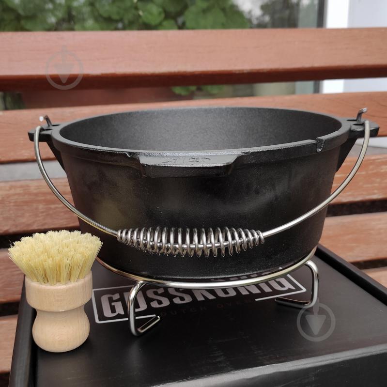 Набір посуду Gusskoenig ø31,5 мм 16,7 мм 9 л чавунний казан з кришкою-пательнею + книга рецептів, підйомни - фото 6 Набір посуду Gusskoenig ø31,5 мм 16,7 мм 9 л чавунний казан з кришкою-пательнею + книга рецептів, підйомни - фото 6