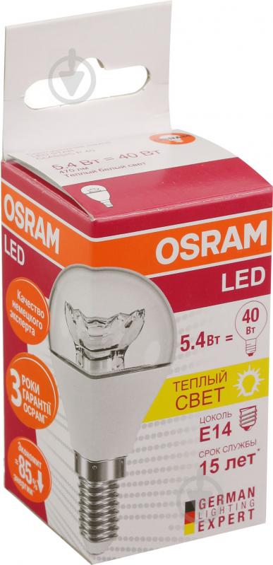 Лампа светодиодная Osram LS P40 5,4 Вт E14 3000 К 220-240 В прозрачная 4052899971622 - фото 4