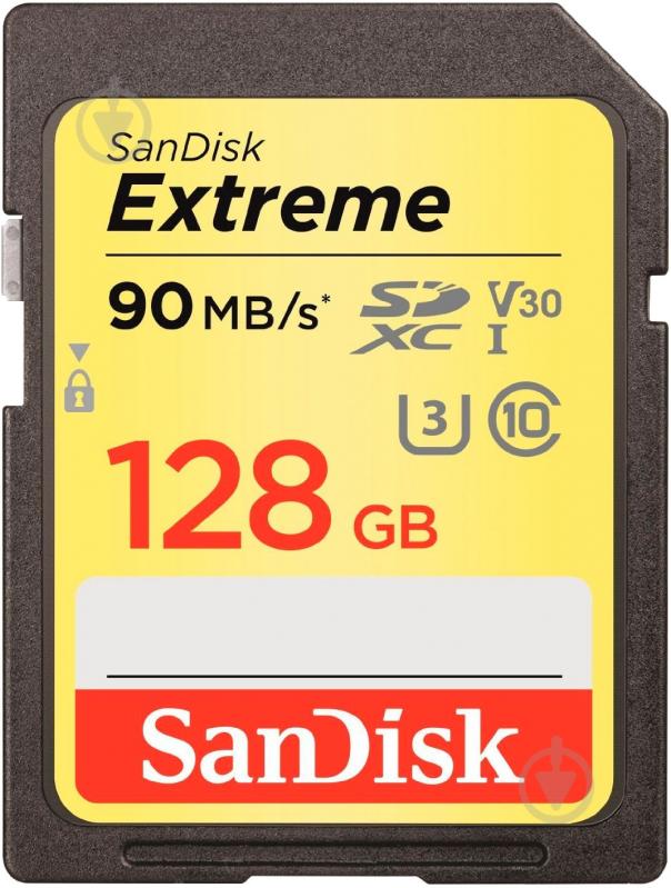 Карта памяти SanDisk Secure Digital XC (SDXC) 128 ГБ UHS-I Class 3 (U3) Extreme (SDSDXVF-128G-GNCIN) - фото 1