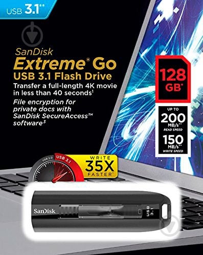 Флеш-пам'ять USB SanDisk Extreme Go 128 ГБ USB 3.1 black (SDCZ800-128G-G46) - фото 6