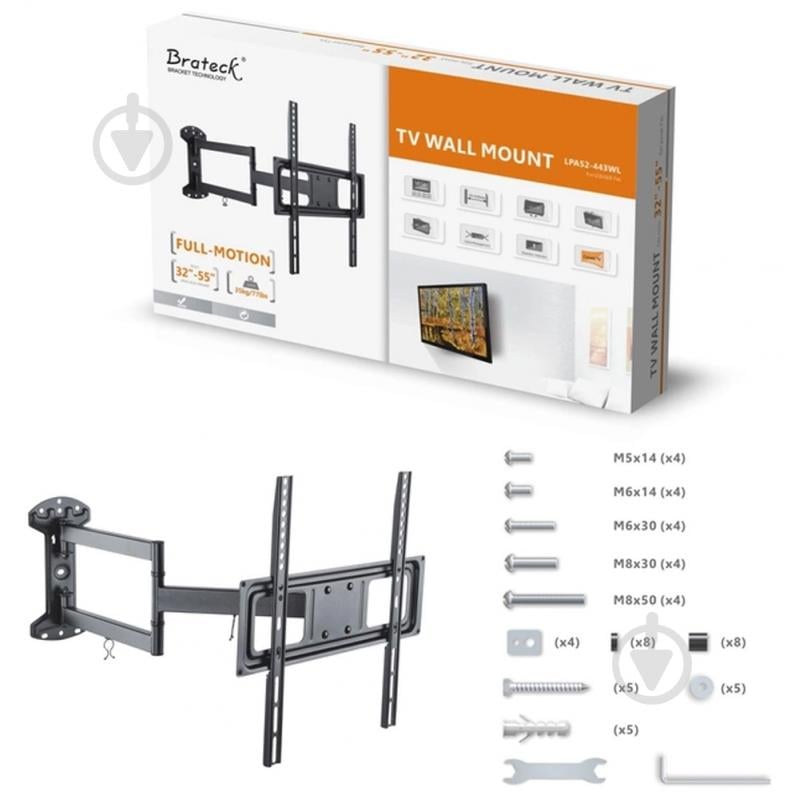 Крепление для телевизора Brateck LPA52-443WL поворотно-наклонные 32"-55" черный - фото 10