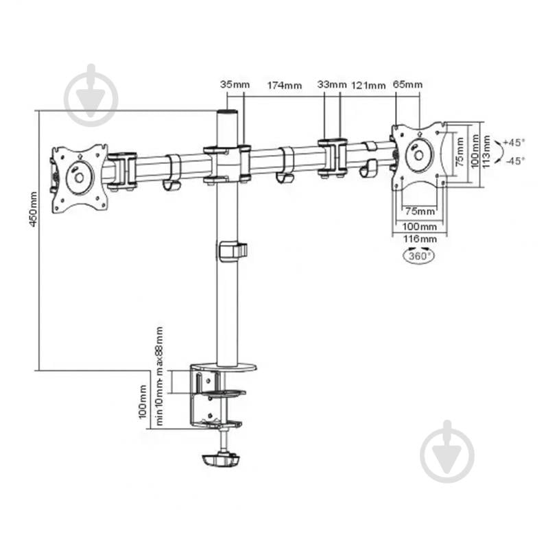 Кріплення для монітора ITECHmount MBS-12F поворотно-похилі 13"-27" чорний - фото 4