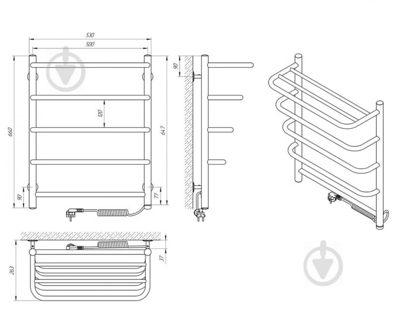 Полотенцесушитель электрический Laris Стандарт П5 500х660 с полкой Правое подключение (71207610) - фото 6