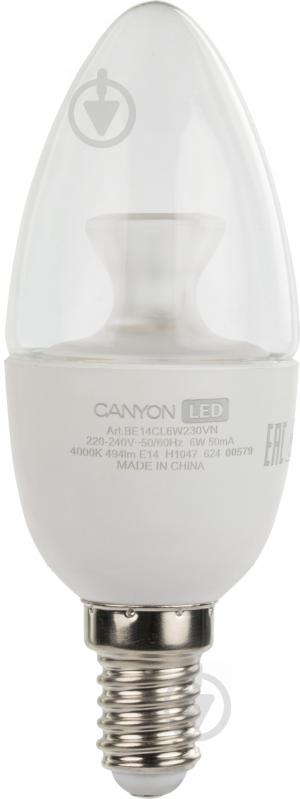 Лампа світлодіодна Canyon Candle 6 Вт C37 прозора E14 220 В 4000 К BE14CL6W230VN - фото 1