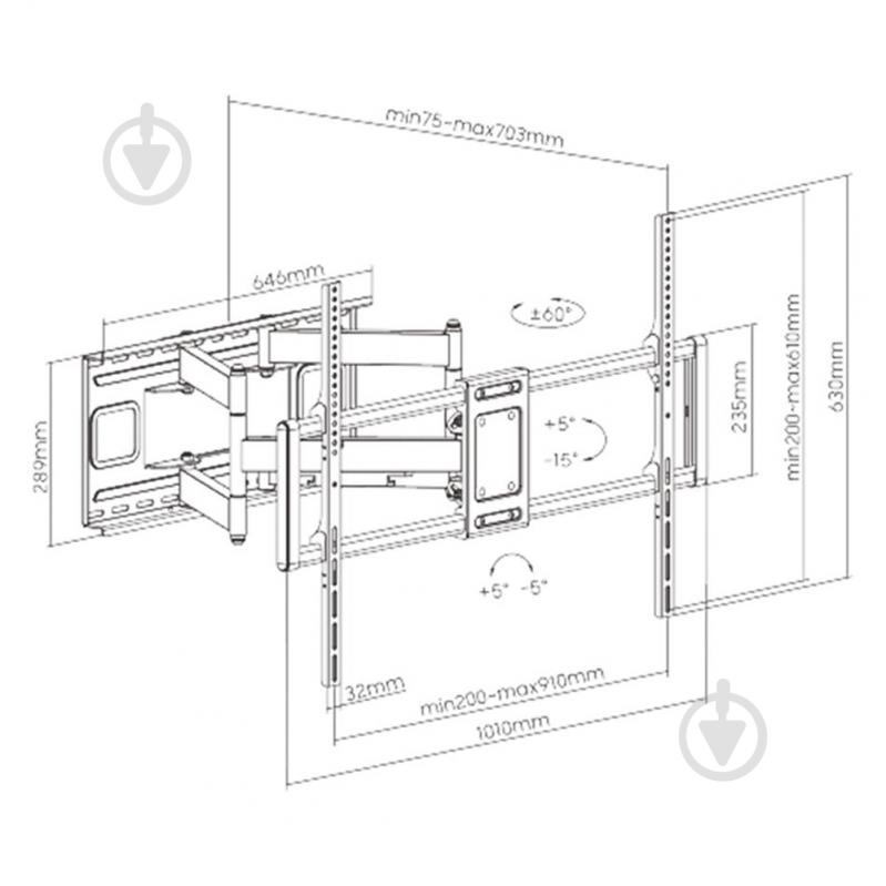 Крепление для телевизора ITECHmount PTRB-95 поворотно-наклонные 60"-100" черный - фото 5