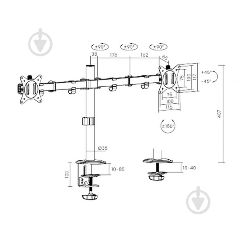 Крепление для монитора Brateck LDT66-C024 поворотно-наклонные 17"-32" черный - фото 6