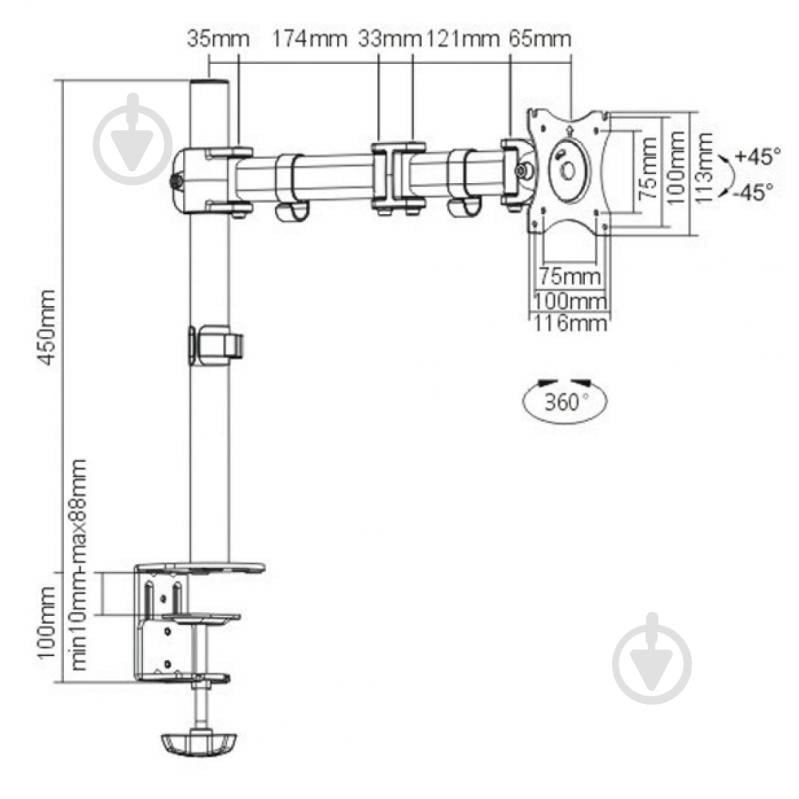 Кріплення для монітора ITECHmount MBS-03F поворотно-похилі 13"-27" чорний - фото 15