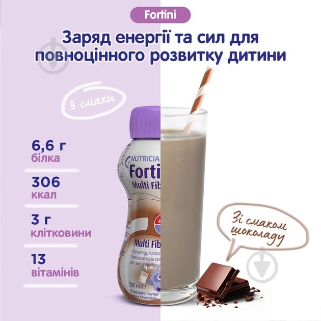 Ентеральне харчування Nutricia Fortini Фортіні з харчовими волокнами зі смаком шоколаду - фото 4