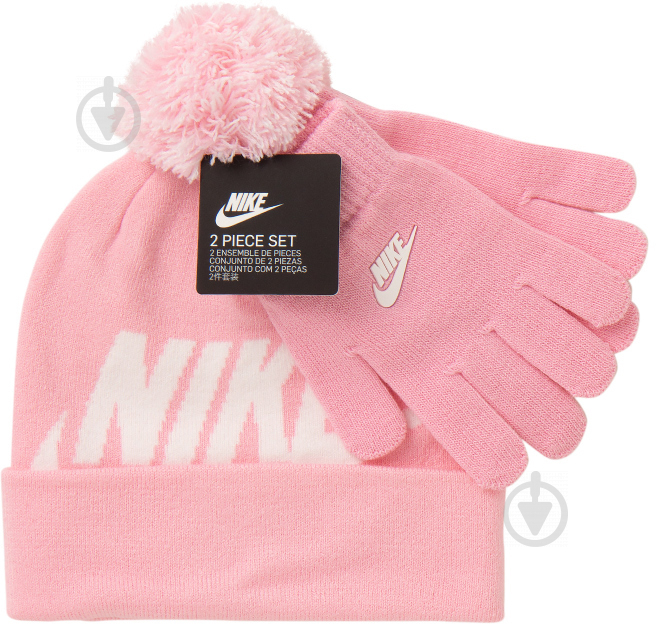 Комплект шапка+рукавички Nike Nan Swoosh Pom Beanie Glv Set 8A2695-A8F р.one size рожевий - фото 1