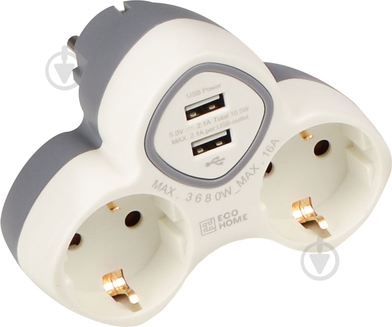 Двійник ECOНОМЕ Ornat тип С + 2 USB Type A із заземленням 2 гн. білий ECO019001019 - фото 1