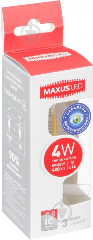 Лампа світлодіодна Maxus FM-C C37 4 Вт E14 3000 К 220 В прозора 1-LED-537-01 - фото 4