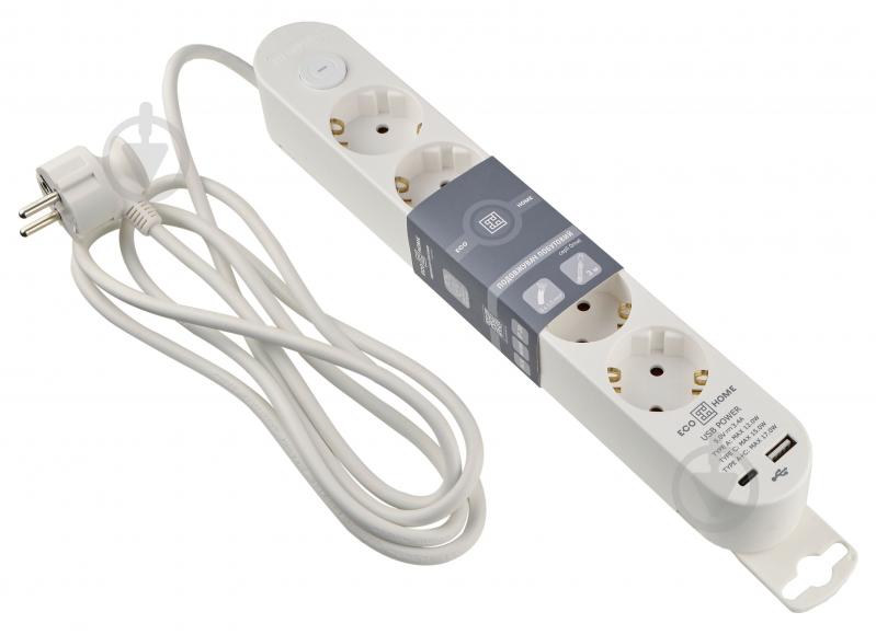 Удлинитель бытовой ECOНОМЕ Ornat USB+Type C с заземлением 5 гн. белый 2 м ECO019001007 - фото 1 Удлинитель бытовой ECOНОМЕ Ornat USB+Type C с заземлением 5 гн. белый 2 м ECO019001007 - фото 1