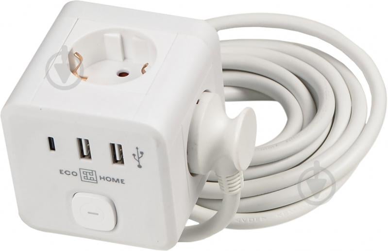 Удлинитель ECOНОМЕ Ornat 2 USB+1 Type C с заземлением 3 гн. белый 3 м ECO019001015 - фото 1
