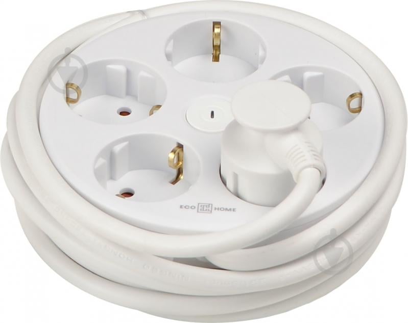 Удлинитель ECOНОМЕ Ornat круглый с заземлением 5 гн. белый 3 м ECO019001013 - фото 1