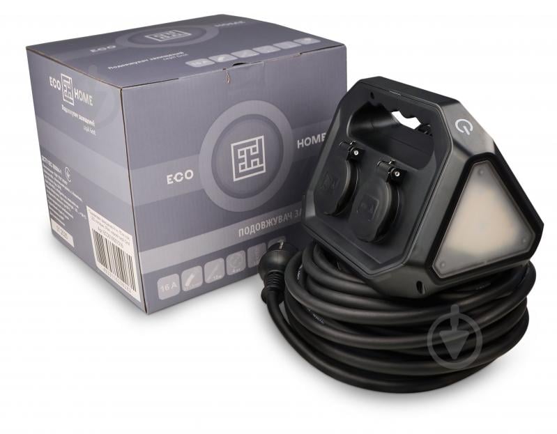 Удлинитель ECOНОМЕ Grot с LED фонариком с заземлением 4 гн. черный 15 м ECO019001016 - фото 2