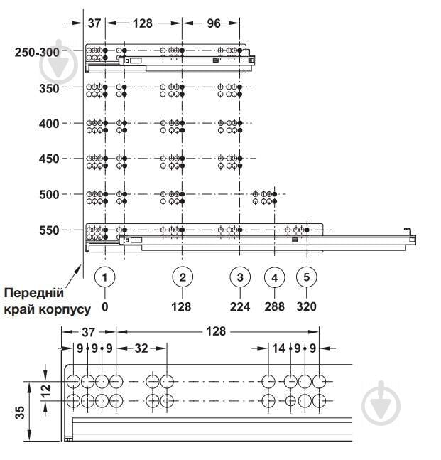 Напрямні прихованого монтажу Hafele 433.03.830 Matrix Runner Um A30 Push 250 мм - фото 3