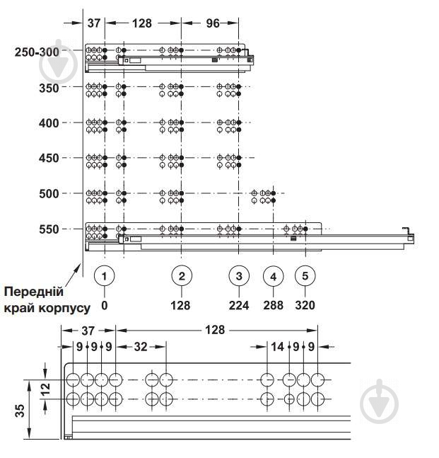 Напрямні прихованого монтажу Hafele 433.03.833 Matrix Runner Um A30 Push 350 мм - фото 3