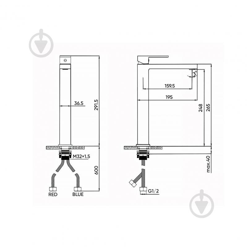 Змішувач для умивальника FADO S.r.l MIX06044B високий матовий чорний - фото 2 Змішувач для умивальника FADO S.r.l MIX06044B високий матовий чорний - фото 2