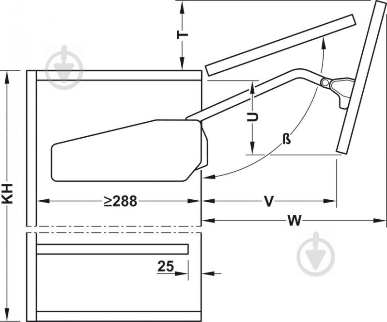 Подъемный механизм фасада Hafele Free Fold 480-530 мм 5.2-10.6 кг 372.37.612 механический с доводчиком - фото 5