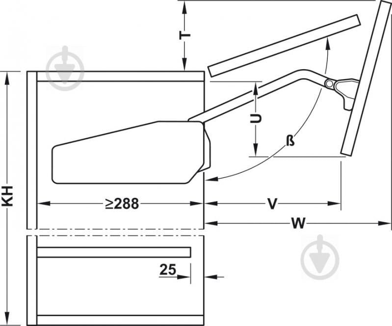 Подъемный механизм фасада Hafele Free Fold 650-730 мм 3.9-7.9 кг 372.37.642 механический с доводчиком - фото 5