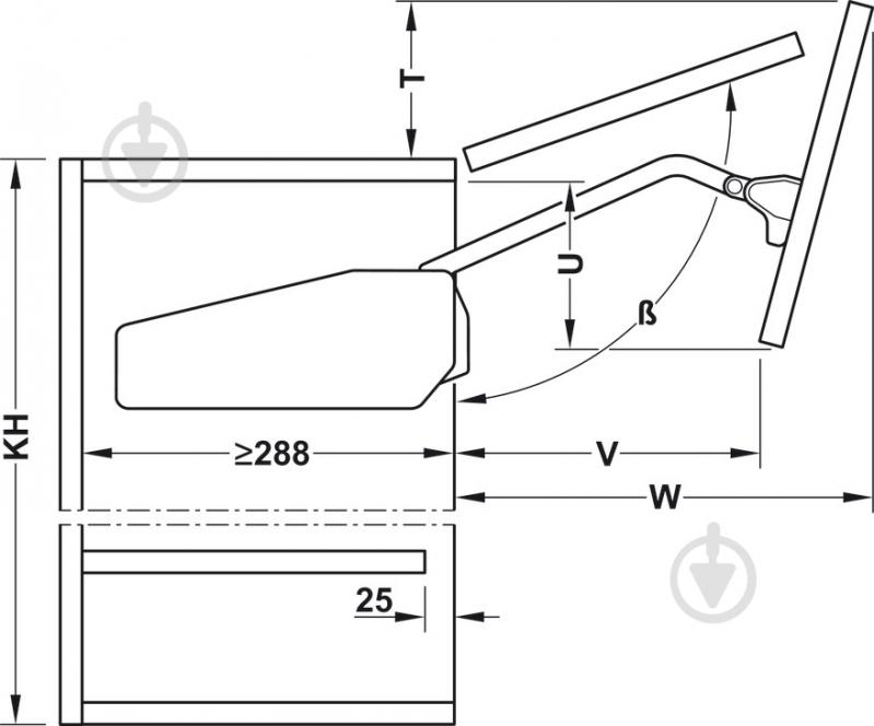 Підйомний механізм фасаду Hafele Free Fold 840-910 мм 4.5-9.0 кг 372.37.673 механічний з доводчиком - фото 5