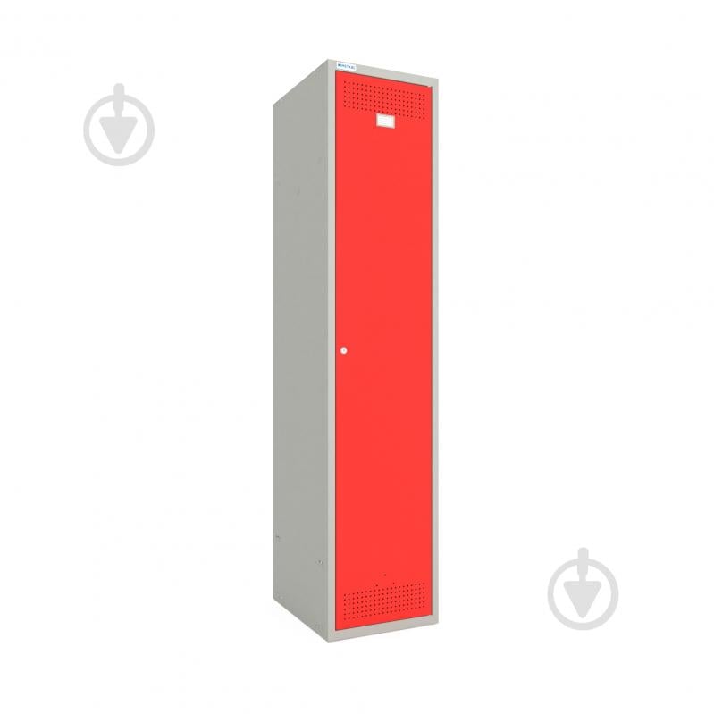 Шкаф для одежды (локеры) Меткас 400/1-1D 1800х400х500 мм стенки 7038RAL(серый) фасады 3020RAL(красный) - фото 1
