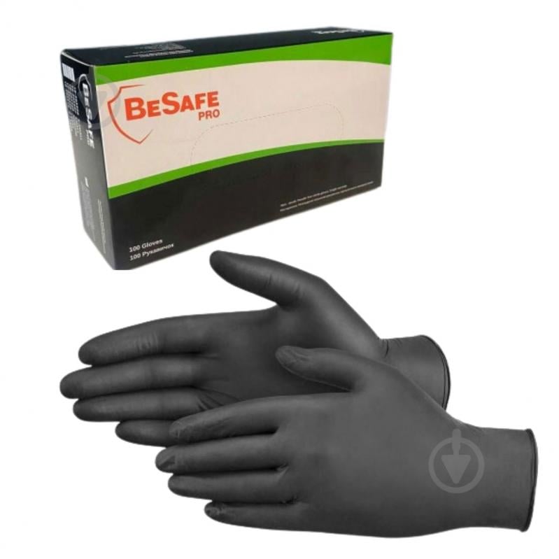 Рукавички медичні BeSafe нітрилові чорні р.M 100 шт./уп. - фото 1