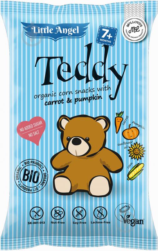 Снеки кукурузные ТМ Little Angel McLloyd`s Мишка Teddy с морковью и тыквой 30 г - фото 1