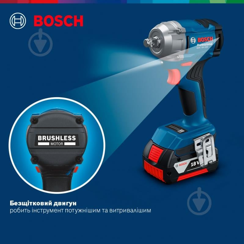 Гайковерт акумуляторний Bosch Professional GDS 18V-350 350 Нм 06019M5021 - фото 15 Гайковерт акумуляторний Bosch Professional GDS 18V-350 350 Нм 06019M5021 - фото 15